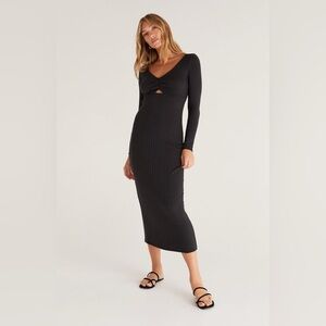 Z Supply - Orla Rib Midi Dress Black Long Sleeve - Small